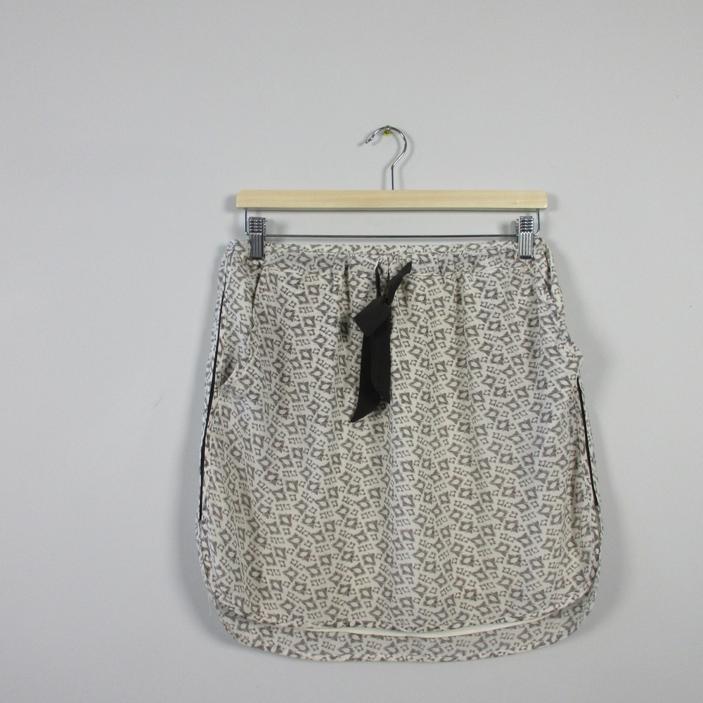 Club Monaco 100% Silk Mini Skirt 2 Brown Tie Pockets Geometric Y2K Low Rise 116